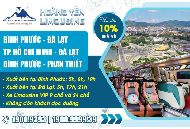 ឡាន LIMOUSINE VIP HOANG YEN ជូនអតិថិជនពីប៊ិញភឿក ដល់ ដាឡាត និង ផានធៀក