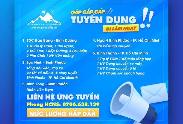 HOÀNG YẾN TUYỂN DỤNG GẤP NHIỀU VỊ TRÍ - PHỎNG VẤN ĐI LÀM NGAY