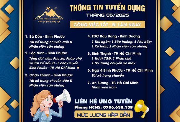 TUYỂN DỤNG THÁNG 06/2025 - HOÀNG YẾN LOGISTICS TUYỂN NHIỀU VỊ TRÍ QUAN TRỌNG