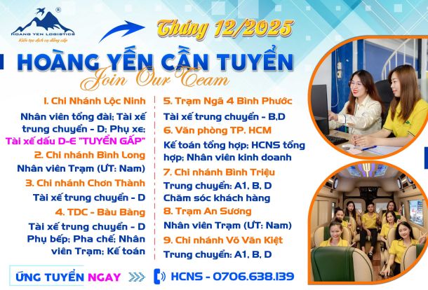 HOÀNG YẾN CẦN TUYỂN - NHIỀU VỊ TRÍ, THU NHẬP HẤP DẪN, NHẬN VIỆC NGAY